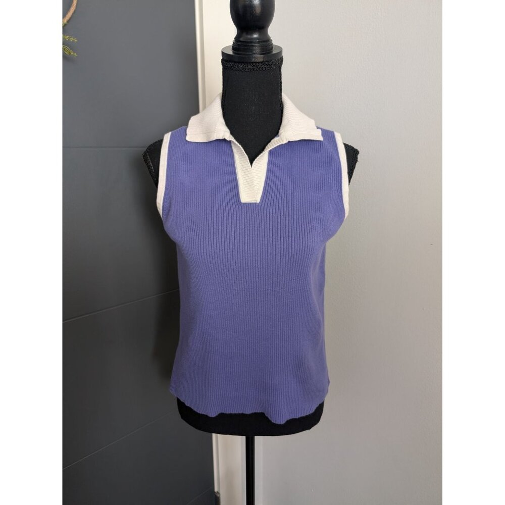 90's/y2k Karen Scott‎ Sport Purple and White Sleeveless Knit Cotton Polo - M